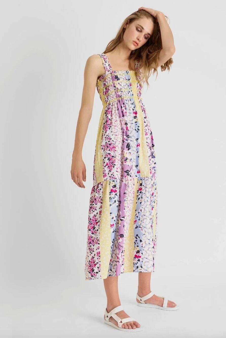 French Connection Sz XL Ekeze River Rhodes Floral Midi Sun Dress Smocked Cotton